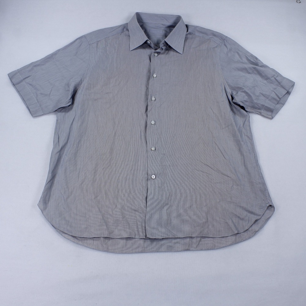 Stefano Ricci Men's Luxury Shirt Size 17.5 44 Grey Micro Texture Short Sleeve
